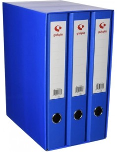 Modulo 3 archivadores fº 2 anillas 40mm carton forrado en pp grafcolor azul